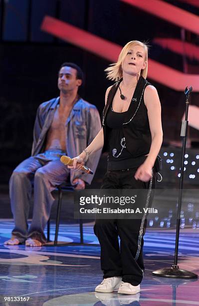Singer Emma Marrone performs during the 9th edition of the Italian TV show "Amici" at the Cinecitta Studios on March 29, 2010 in Rome, Italy.