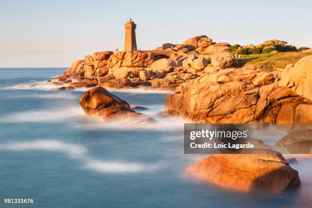 ploumanach lighthouse - perros guirec stock pictures, royalty-free photos & images