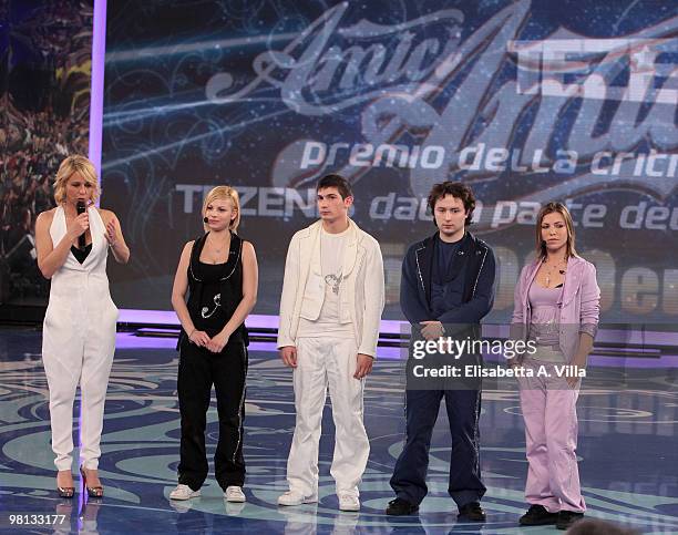 Presenter Maria De Filippi, Emma Marrone, Pierdavide Carone, Matteo Macchioni and Loredana Errore appear on the 9th edition of the Italian TV show...