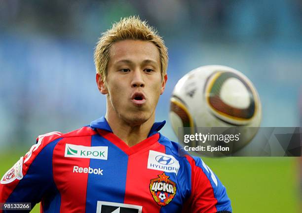 Keisuke Honda of PFC CSKA Moscow in action during the Russian Football League Championship match between PFC CSKA Moscow and FC Dynamo Moscow at the...