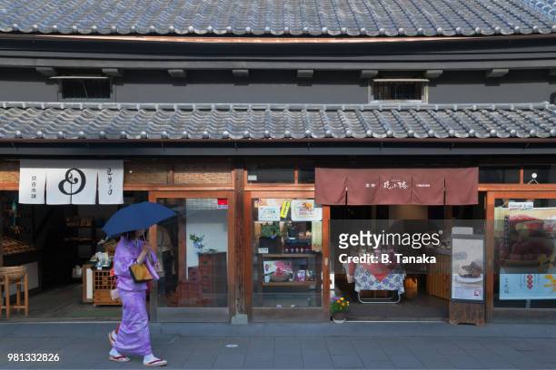 ichibangai street in the kura storehouse old town district of kawagoe, japan - kawagoe 個照片及圖片檔