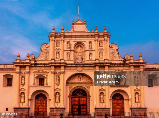 exterior view of saint joseph cathedral in antigua, antigua guatemala - antigua guatemala stock pictures, royalty-free photos & images