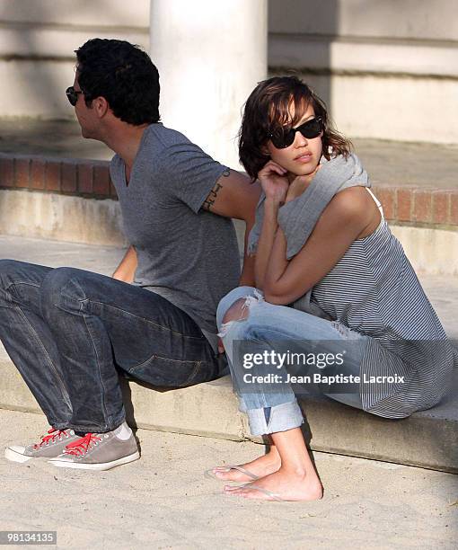 Jessica Alba and Cash Warren are seen at the park on March 27, 2010 in Los Angeles, California.