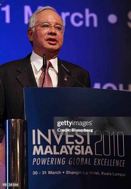 Najib Razak, Malaysia's prime minister, speaks at the Invest Malaysia 2010 conference in Kuala Lumpur, Malaysia, on Tuesday, March 30, 2010. Malaysia...