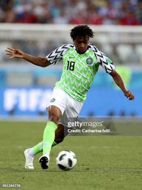 Alex Iwobi of Nigeria runs with the ball during the 2018 FIFA World Cup Russia group D match between Nigeria and Iceland at Volgograd Arena on June...