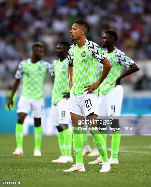 Tyronne Ebuehi of Nigeria waits the decision following the VAR review that will end in an Iceland penalty during the 2018 FIFA World Cup Russia group...