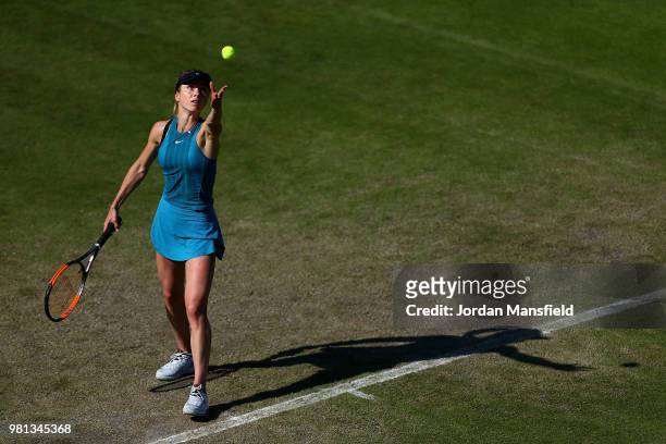 Elina Svitolina of Ukraine serves during her quarter-final match against Mihaela Buzarnescu of Romania during Day Seven of the Nature Valley Classic...