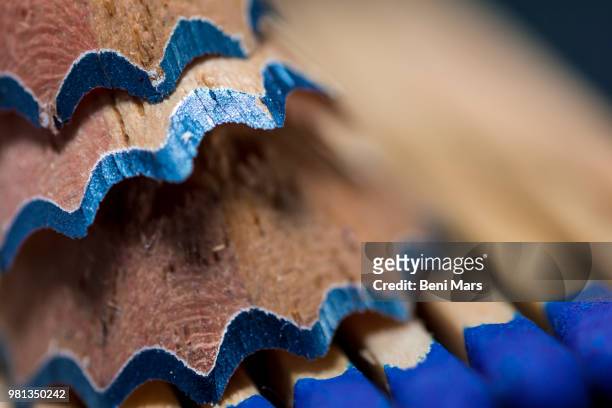 wood vs blue - pencil shavings stock pictures, royalty-free photos & images
