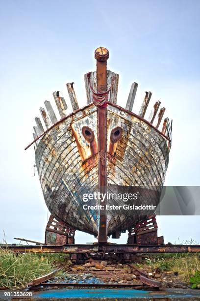 old and rusty boat, akranes, iceland - akranes bildbanksfoton och bilder