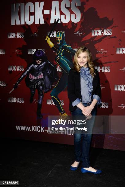 Actress Chloe Moretz attends the photocall of 'Kick-Ass' at Soda Club at Kulturbrauerei on March 30, 2010 in Berlin, Germany.