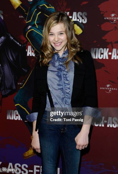 Actress Chloe Moretz attends the photocall of 'Kick-Ass' at Soda Club at Kulturbrauerei on March 30, 2010 in Berlin, Germany.