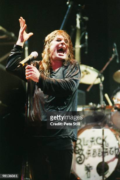 Ozzy Osbourne of Black Sabbath performs on stage at the Birmingham NEC on December 12th, 1997 in London, England.