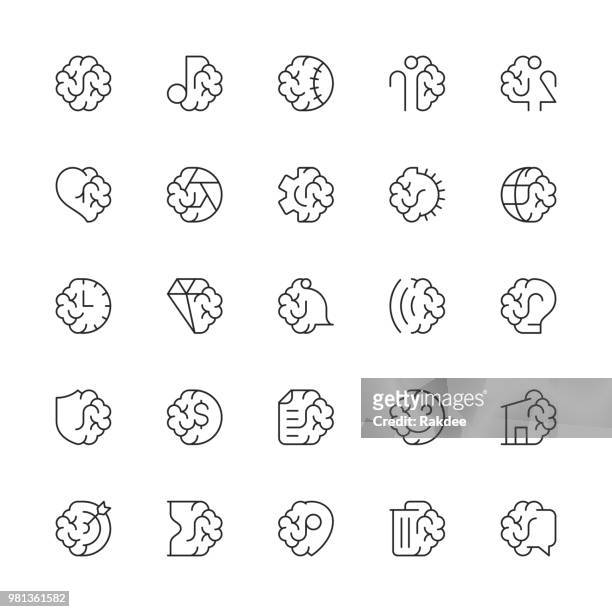 gehirn mit grundlegenden ikonen - thin line serie - baseball diamond stock-grafiken, -clipart, -cartoons und -symbole