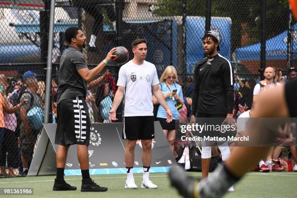 McConnell, Spencer Dinwiddie and D'Angelo Russell before the 2018 Steve Nash Showdown on June 20, 2018 in New York City.
