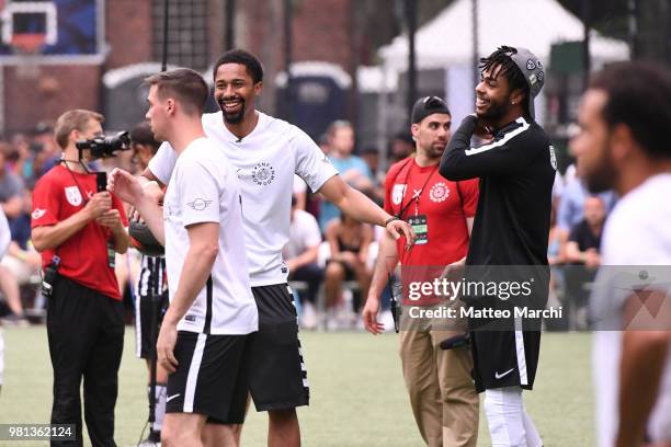 McConnell, Spencer Dinwiddie and D'Angelo Russell before the 2018 Steve Nash Showdown on June 20, 2018 in New York City.
