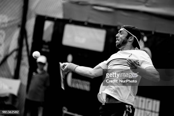 Image has been converted to black and white.) Paolo Lorenzi during match between Filippo Baldi and Paolo Lorenzi during day 7 at the Internazionali...