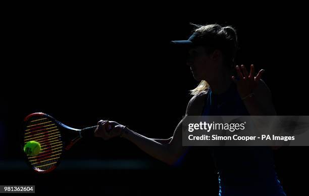 Ukraine's Elina Svitolina in action during her quarter final against Romania's Mihaela Buzarnescu during day five of the Nature Valley Classic at...