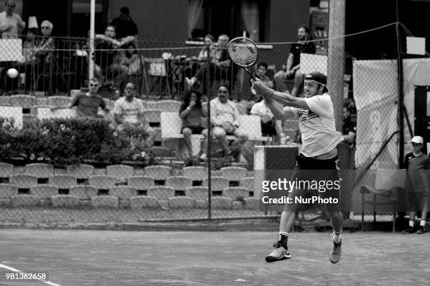 Image has been converted to black and white.) Paolo Lorenzi during match between Filippo Baldi and Paolo Lorenzi during day 7 at the Internazionali...