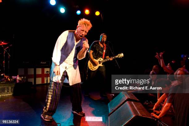 Johnny Rotten and Steve Jones from The Sex Pistols perform live on stage at The Roxy Club in Los Angeles on October 25 2007