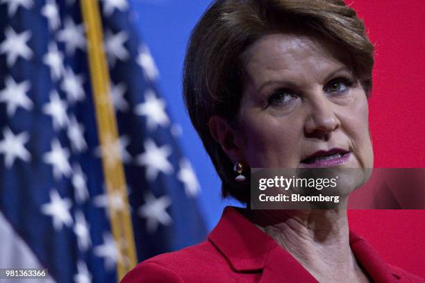 Marillyn Hewson, president and chief executive officer of Lockheed Martin Corp., speaks during the SelectUSA Investment Summit in National Harbor,...