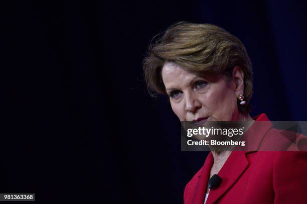 Marillyn Hewson, president and chief executive officer of Lockheed Martin Corp., speaks during the SelectUSA Investment Summit in National Harbor,...