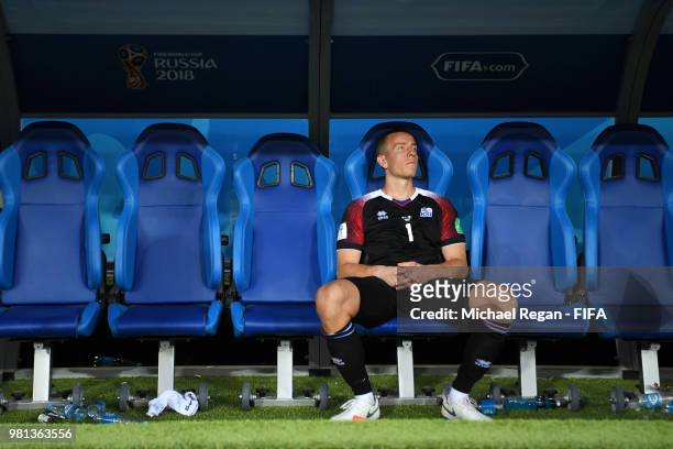 Hannes Halldorsson of Iceland looks dejected following his sides defeat in the 2018 FIFA World Cup Russia group D match between Nigeria and Iceland...