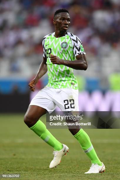 Kenneth Omeruo of Nigeria during the 2018 FIFA World Cup Russia group D match between Nigeria and Iceland at Volgograd Arena on June 22, 2018 in...