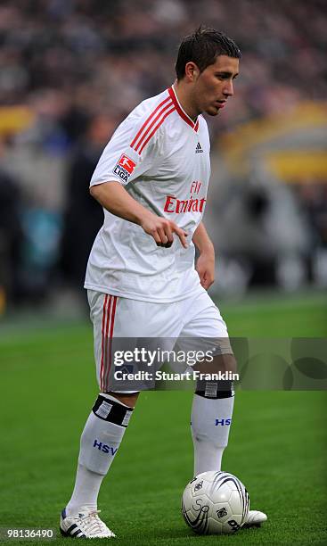 Tunay Torun of Hamburg in action during the Bundesliga match between Borussia Moenchengladbach and Hamburger SV at Borussia Park on March 28, 2010 in...