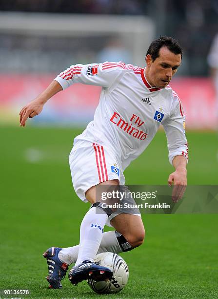 Piotr Trochowski of Hamburg in action during the Bundesliga match between Borussia Moenchengladbach and Hamburger SV at Borussia Park on March 28,...