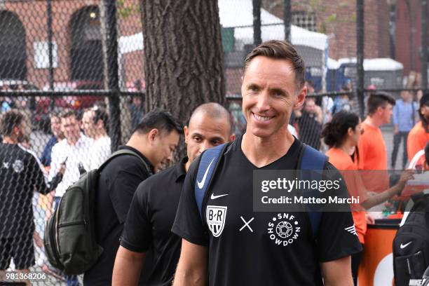 Steve Nash walks to the venue before the 2018 Steve Nash Showdown on June 20, 2018 in New York City.