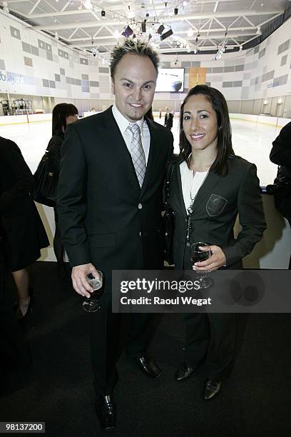 Salt Lake 2002 gold medallist Steven Bradbury and Vancouver Olympics gold medallist, aerial skiier Lydia Lassila, pose for the media at the launch of...
