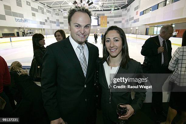 Salt Lake 2002 gold medallist Steven Bradbury and Vancouver Olympics gold medallist, aerial skiier Lydia Lassila, pose for the media at the launch of...