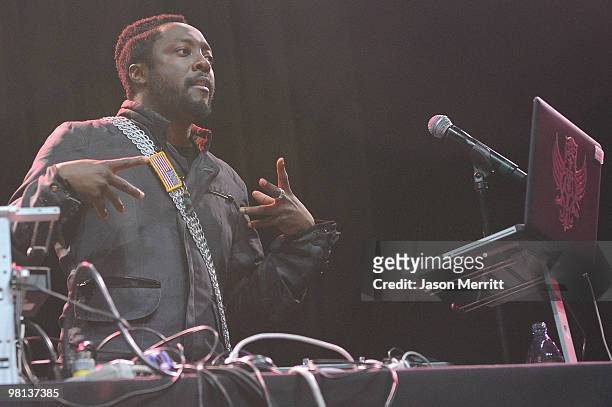 Will.I.Am performs during Bacardi's official concert after party for the Black Eyed Peas at Club Nokia on March 29, 2010 in Los Angeles, California.