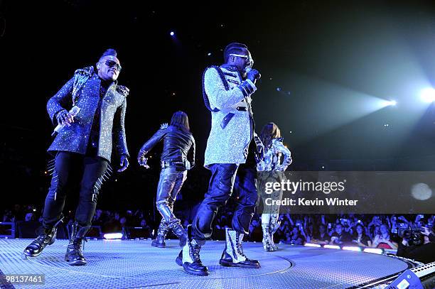 Singers apl.de.ap, Taboo, will.i.am and Fergie of the Black Eyed Peas perform at the Staples Center on March 29, 2010 in Los Angeles, California.