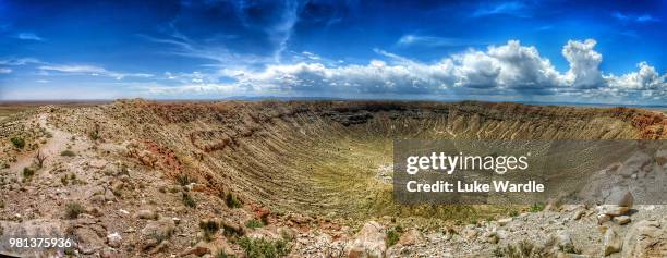 panoramic view of meteor crater, arizona, usa - meteor crater arizona stock pictures, royalty-free photos & images