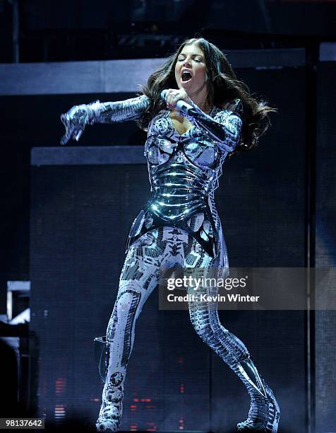 Singer Fergie of The Black Eyed Peas performs at the Staples Center on March 29, 2010 in Los Angeles, California.