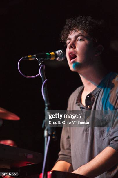 Ryan Hahn of Local Natives performs on stage at Rescue Rooms on February 25, 2010 in Nottingham, England.