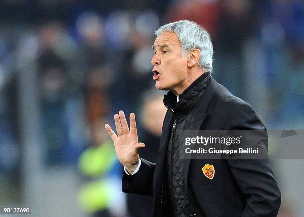 Claudio Ranieri the head coach of Roma during the Serie A match between AS Roma and FC Internazionale Milano at Stadio Olimpico on March 27, 2010 in...