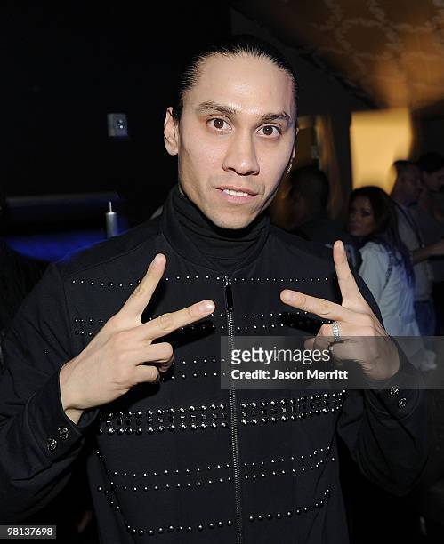 Taboo poses backstage during Bacardi's official concert after party for the Black Eyed Peas at Club Nokia on March 29, 2010 in Los Angeles,...