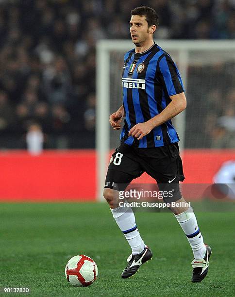 Thiago Motta of Inter in action during the Serie A match between AS Roma and FC Internazionale Milano at Stadio Olimpico on March 27, 2010 in Rome,...