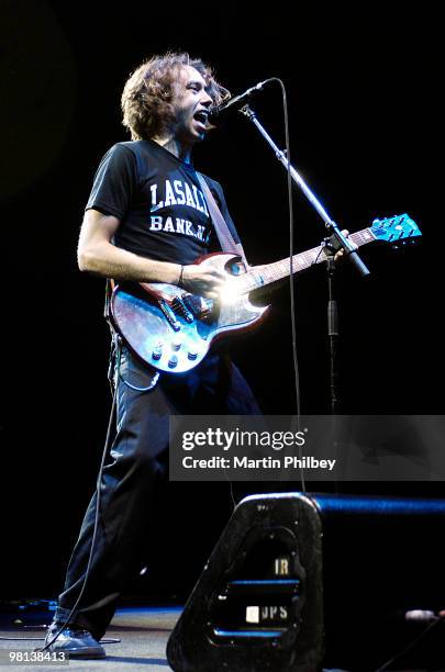 Tim McIlrath of Rise Against performs on stage on the A Taste of Chaos Tour at Adelaide Entertainment Centre on 23rd October 2005 in Adelaide,...