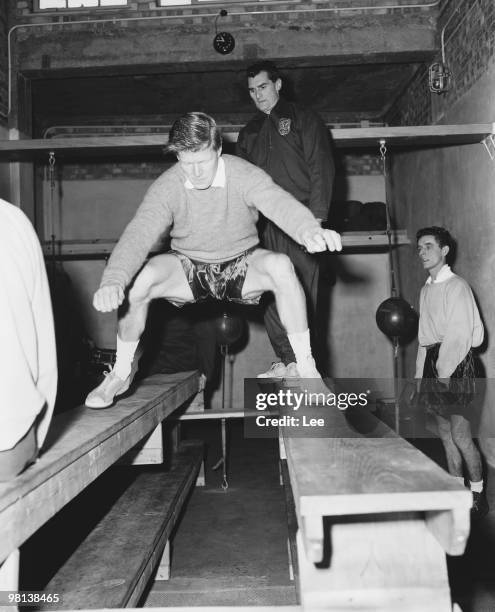 Tottenham Hotspur right-back Peter Baker training with coach Bill Watson for an away cup-tie match against Newport County, 6th January 1960.