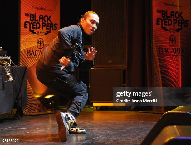 Apl.de.ap and Taboo perform during Bacardi's official concert after party for the Black Eyed Peas at Club Nokia on March 29, 2010 in Los Angeles,...