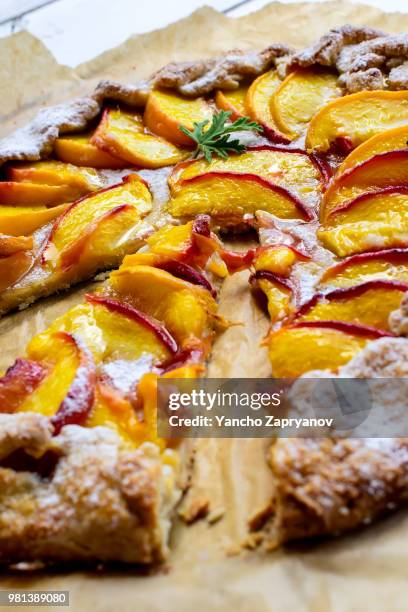 rustic peach pie - peach pie stock pictures, royalty-free photos & images