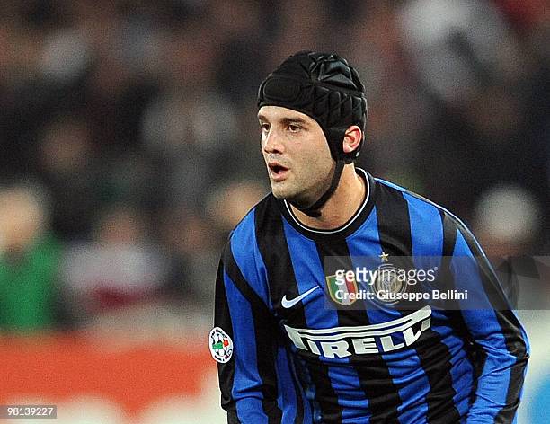 Cristian Chivu of Inter in action during the Serie A match between AS Roma and FC Internazionale Milano at Stadio Olimpico on March 27, 2010 in Rome,...