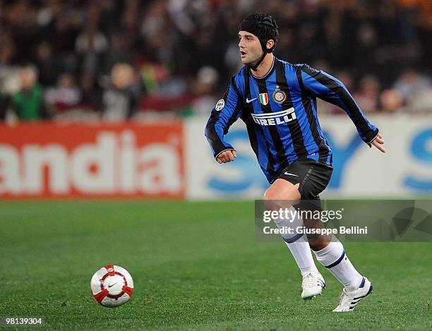 Cristian Chivu of Inter in action during the Serie A match between AS Roma and FC Internazionale Milano at Stadio Olimpico on March 27, 2010 in Rome,...