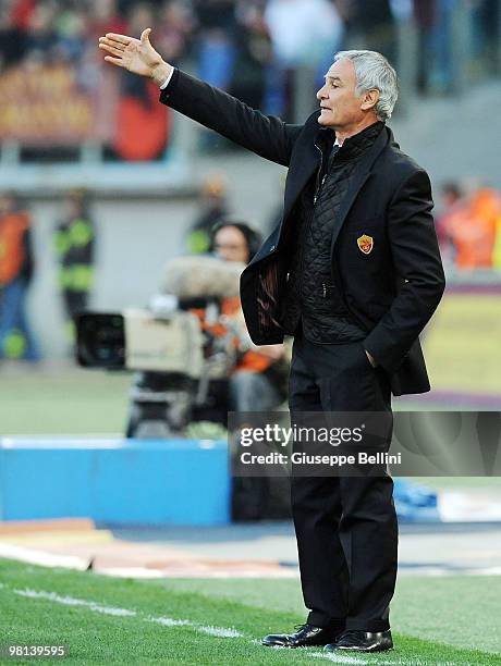 Claudio Ranieri the head coach of Roma during the Serie A match between AS Roma and FC Internazionale Milano at Stadio Olimpico on March 27, 2010 in...