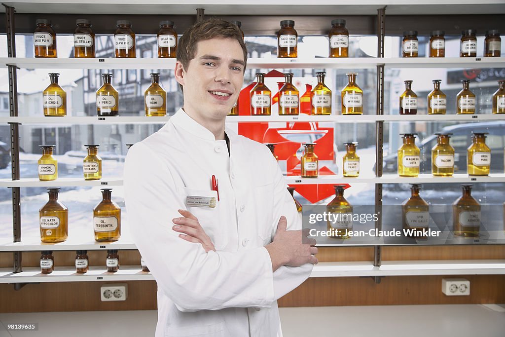 Young male pharmacist in laboratory