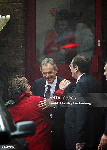 Former Prime Minister Tony Blair is greeted by a wellwisher as he leaves Trimdon Labour Club, after delivering a regional campaign speech to party...