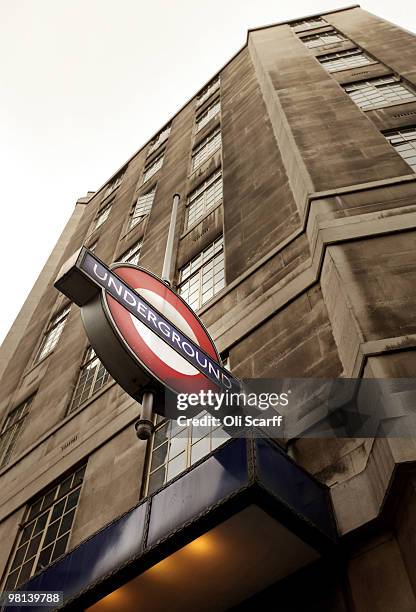 London Underground sign hangs outside St James's Park station on March 30, 2010 in London, England. London Underground workers are to be balloted for...